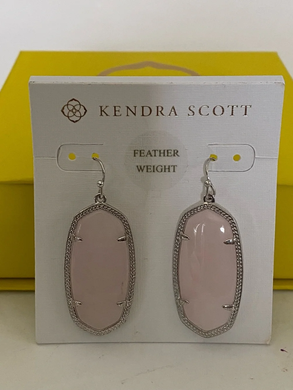 Kendra Scott ELLE Rose Pink Quartz Silver Tone Classic Drop Earrings NWOT